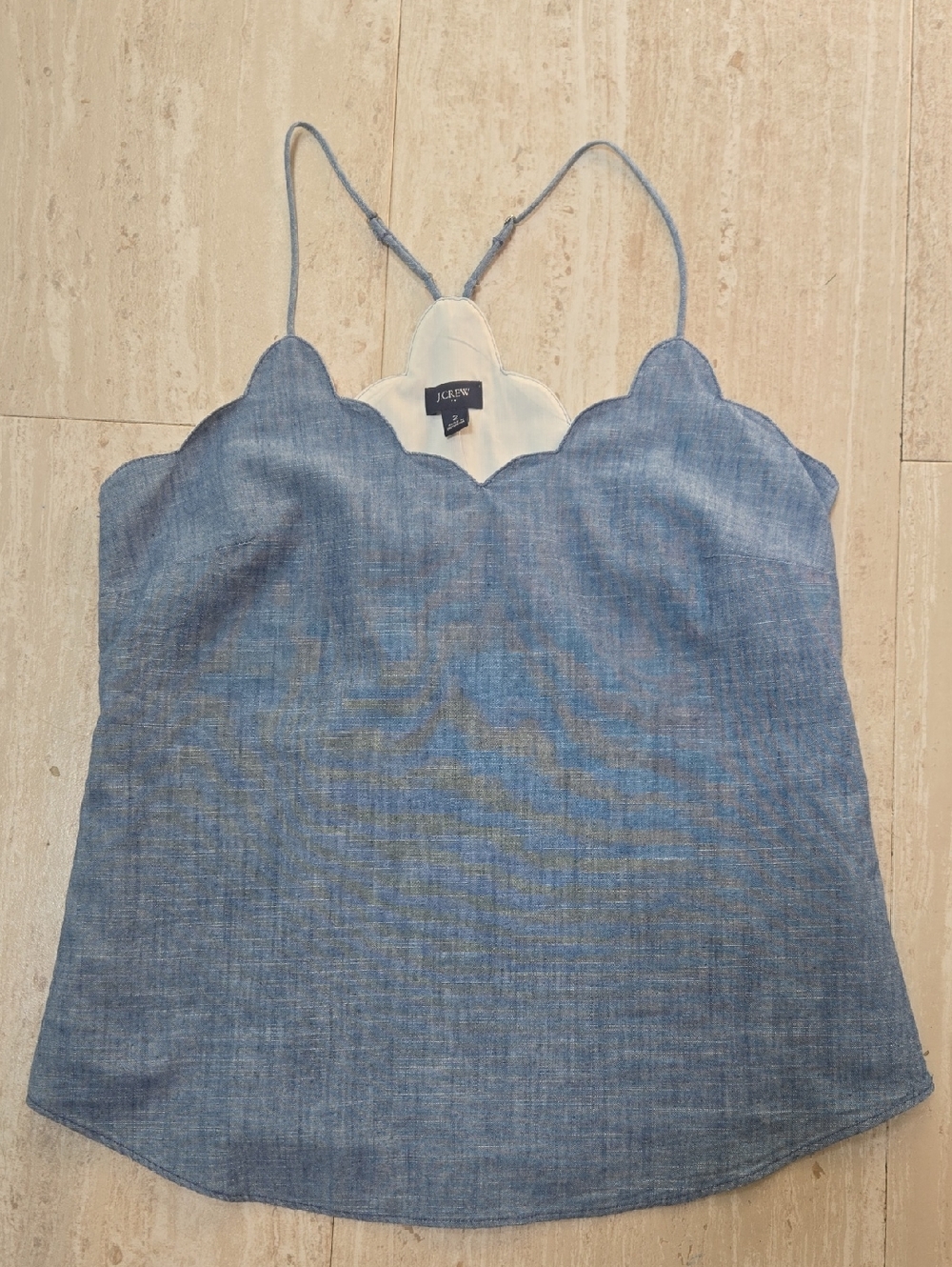 New J. Crew Re-Imagined Blue Denim 100% Cotton Scalloped Tank Blouse
